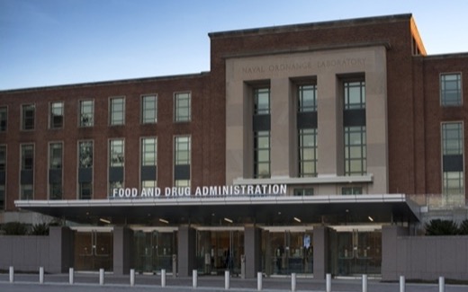 The Food and Drug Administration sign across the entrance of the agency's headquarters