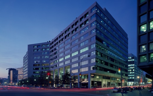 Office buildings at dusk on Pennsylvania Avenue in downtown Washington, DC
